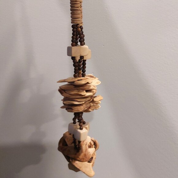 Women's Beige Brown Multi-Shapes Wood Slats/Beads Statement Necklace - Picture 8 of 10